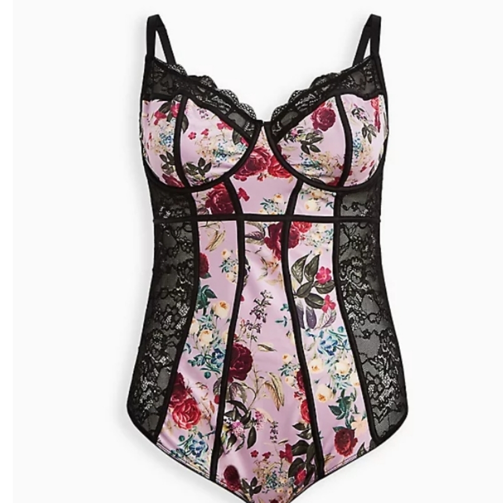 NWT Torrid Satin & Lace floral underwire bodysuit - Picture 4 of 8